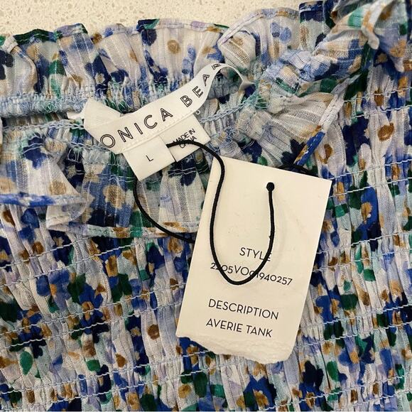 Veronica Beard Averie Smocked Floral Tank Large - Picture 6 of 6